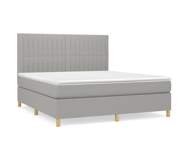 Conforama Cama box spring con colchón tela gris claro 160x200 cm Rayas verticales