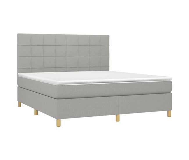 Conforama Cama Box Spring Con Colchón Tela Gris Claro 160x200 Cm Bloques Con Cuadros