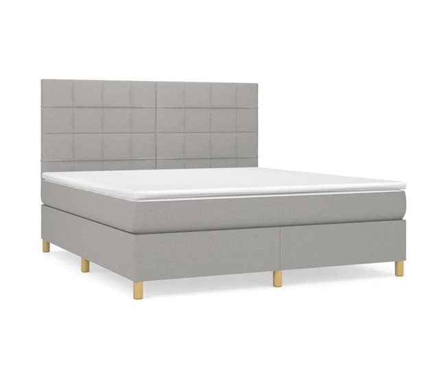 Conforama Cama box spring con colchón tela gris claro 160x200 cm Bloques con cuadros
