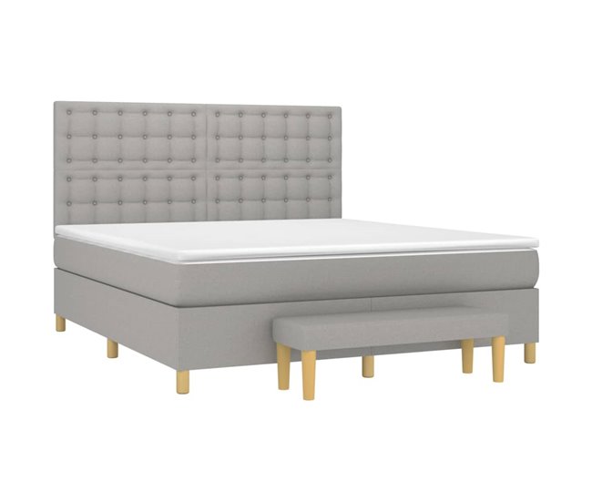 Conforama Cama Box Spring Con Colchón Tela Gris Claro 160x200 Cm Botones