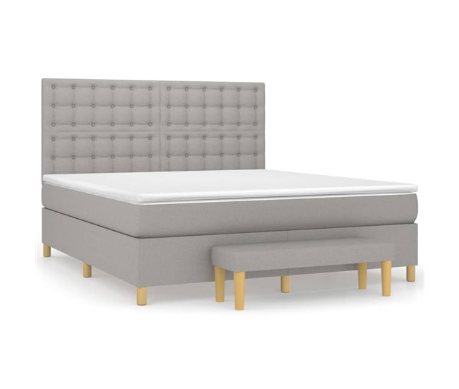 Conforama Cama box spring con colchón tela gris claro 160x200 cm Botones