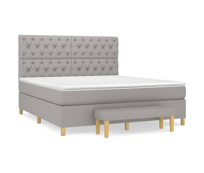 Conforama Cama box spring con colchón tela gris claro 160x200 cm Diseño de botones