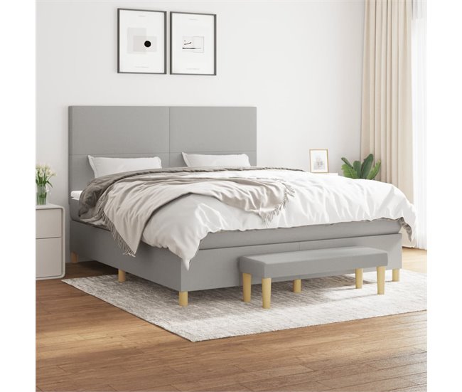 Conforama Cama Box Spring Con Colchón Tela Gris Claro 160x200 Cm Diseño Plano
