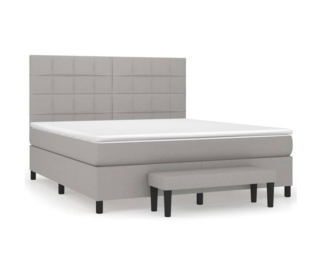 Conforama Cama box spring con colchón tela gris claro 160x200 cm Bloques con cuadros