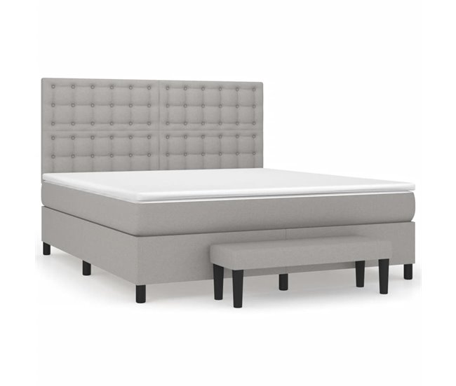 Conforama Cama box spring con colchón tela gris claro 160x200 cm Botones