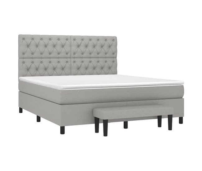Conforama Cama Box Spring Con Colchón Tela Gris Claro 160x200 Cm Diseño De Botones