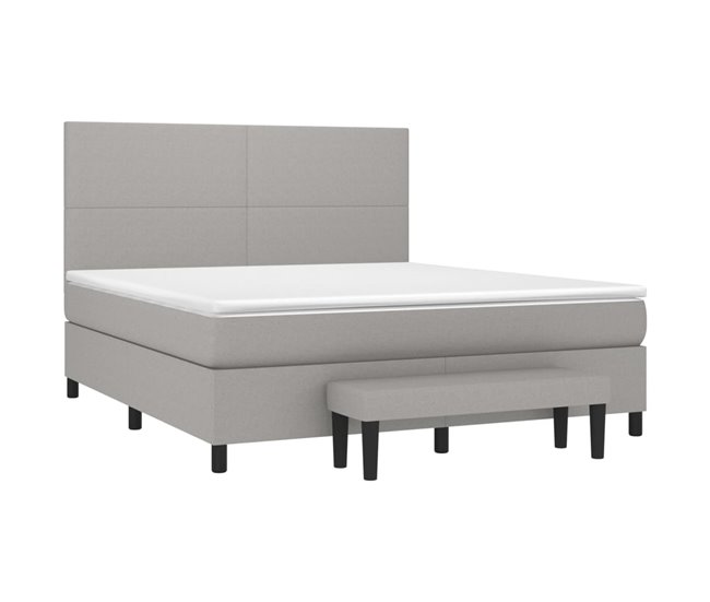 Conforama Cama Box Spring Con Colchón Tela Gris Claro 160x200 Cm Diseño Plano