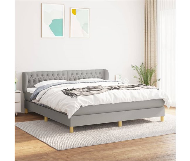 Conforama Cama Box Spring Con Colchón Tela Gris Claro 180x200 Cm Diseño De Botones