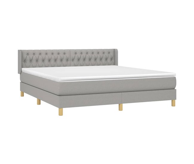 Conforama Cama Box Spring Con Colchón Tela Gris Claro 180x200 Cm Diseño De Botones