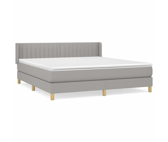 Conforama Cama box spring con colchón tela gris claro 180x200 cm Rayas verticales