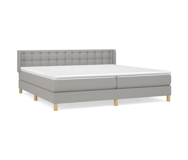 Conforama Cama box spring con colchón tela gris claro 180x200 cm Botones