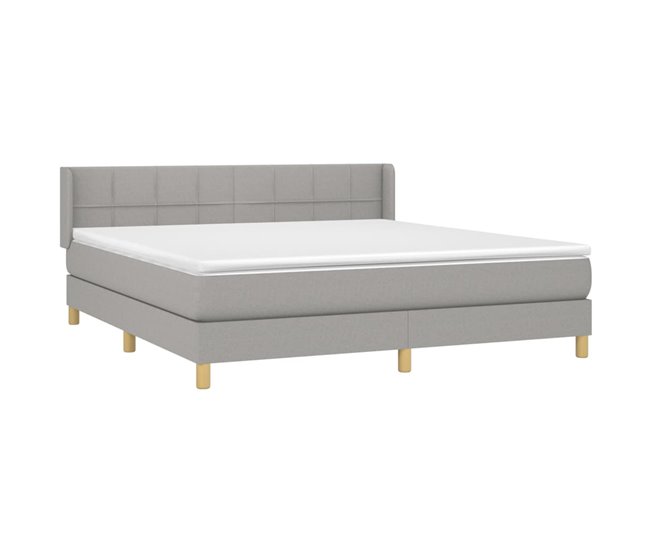 Conforama Cama Box Spring Con Colchón Tela Gris Claro 180x200 Cm Bloques Con Cuadros