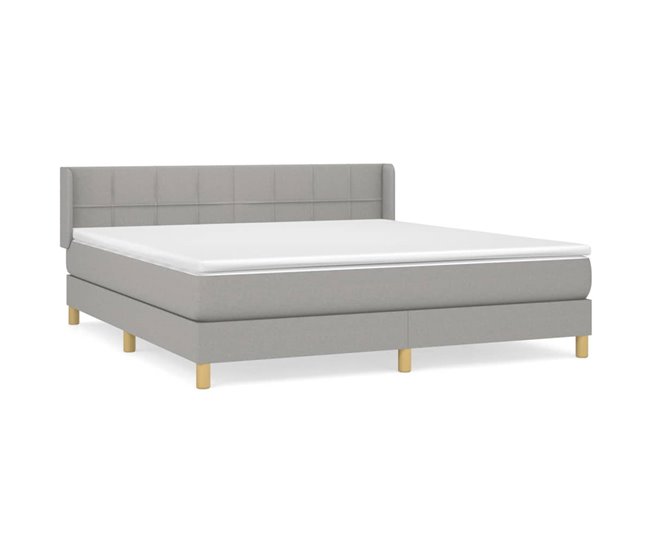Conforama Cama box spring con colchón tela gris claro 180x200 cm Bloques con cuadros