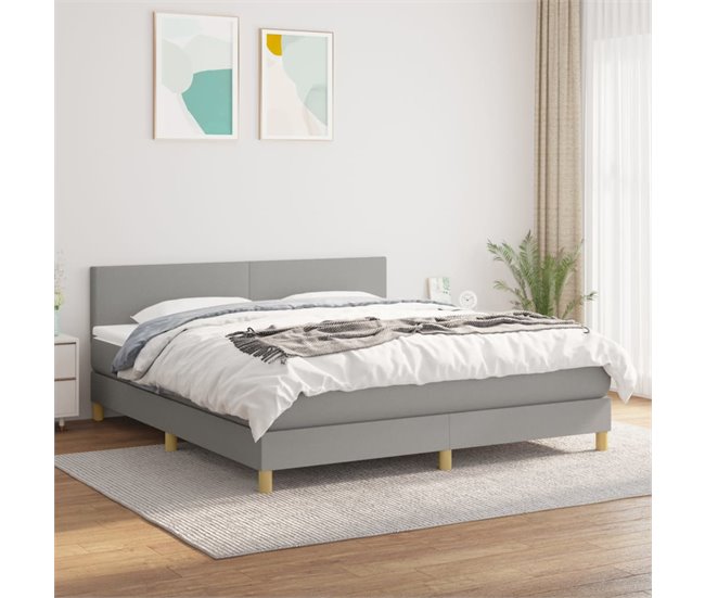 Conforama Cama Box Spring Con Colchón Tela Gris Claro 180x200 Cm Diseño Plano
