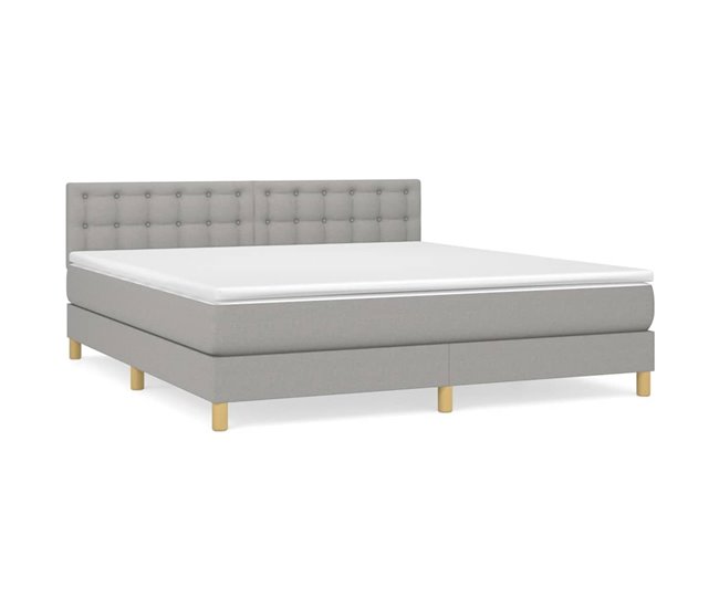 Conforama Cama box spring con colchón tela gris claro 180x200 cm Botones