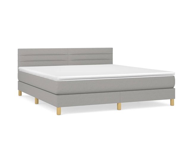 Conforama Cama box spring con colchón tela gris claro 180x200 cm Rayas horizontales