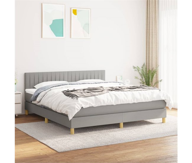 Conforama Cama Box Spring Con Colchón Tela Gris Claro 180x200 Cm Rayas Verticales