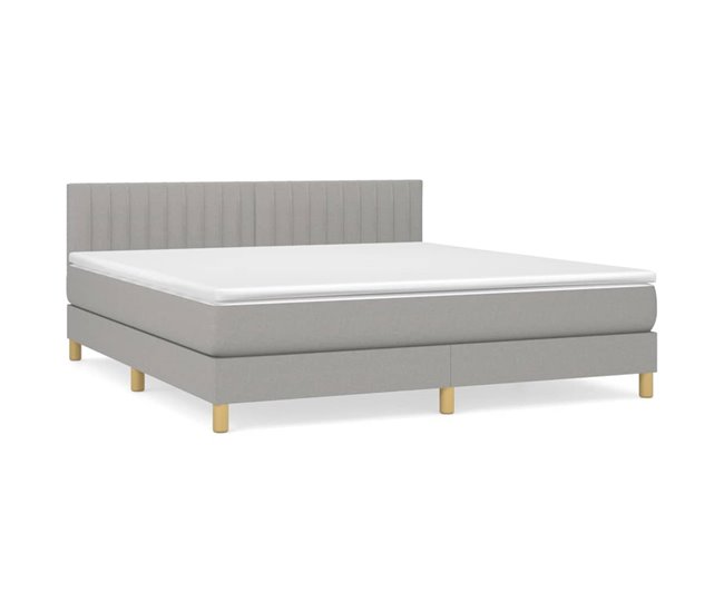 Conforama Cama box spring con colchón tela gris claro 180x200 cm Rayas verticales