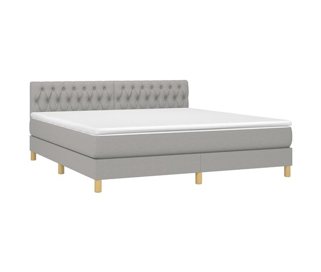 Conforama Cama Box Spring Con Colchón Tela Gris Claro 180x200 Cm Diseño De Botones
