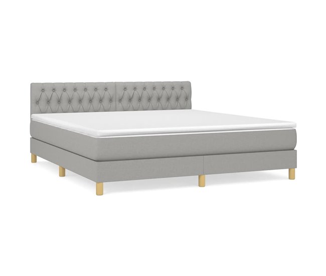 Conforama Cama box spring con colchón tela gris claro 180x200 cm Diseño de botones