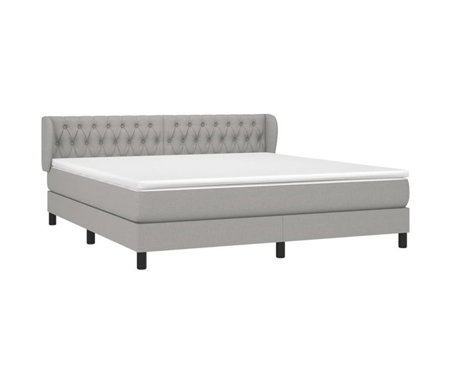 Conforama Cama Box Spring Con Colchón Tela Gris Claro 180x200 Cm Diseño De Botones