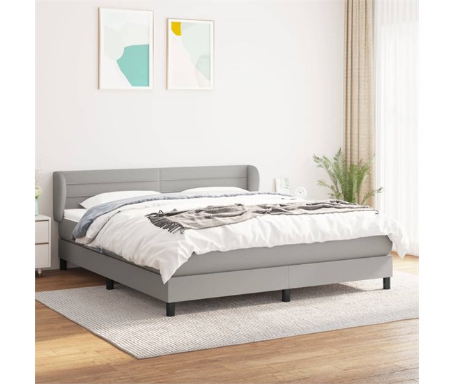 Conforama Cama Box Spring Con Colchón Tela Gris Claro 180x200 Cm Rayas Horizontales