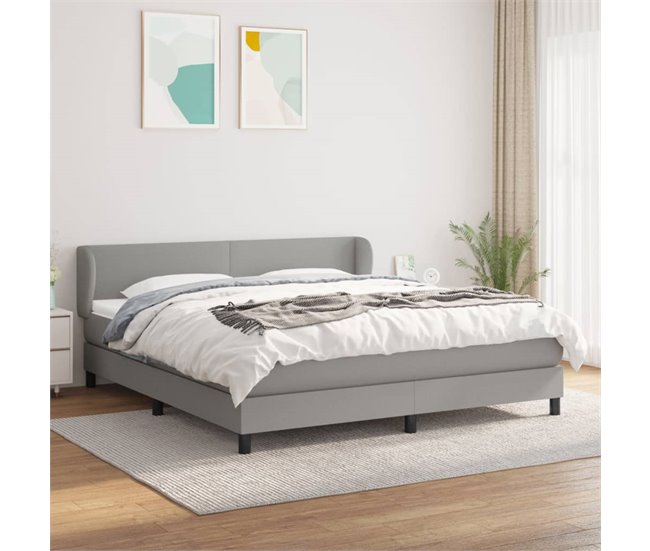 Conforama Cama Box Spring Con Colchón Tela Gris Claro 180x200 Cm Diseño Plano