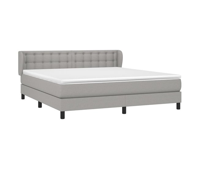 Conforama Cama Box Spring Con Colchón Tela Gris Claro 180x200 Cm Botones