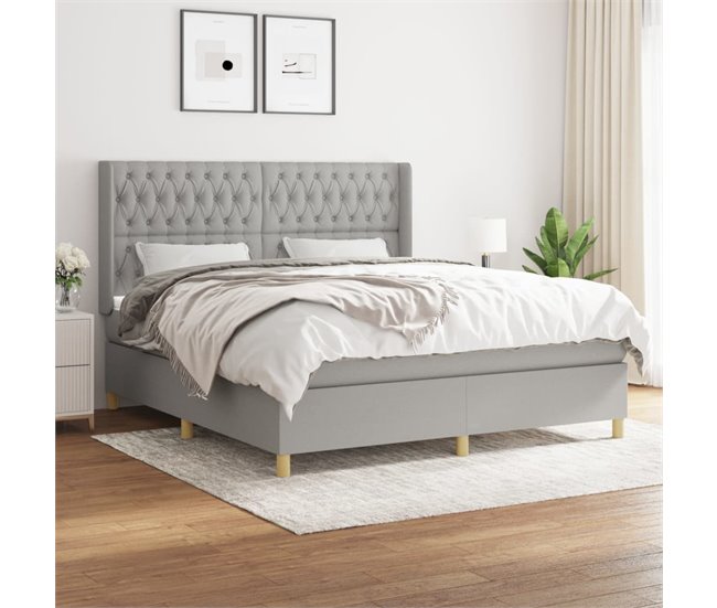 Conforama Cama Box Spring Con Colchón Tela Gris Claro 180x200 Cm Diseño De Botones