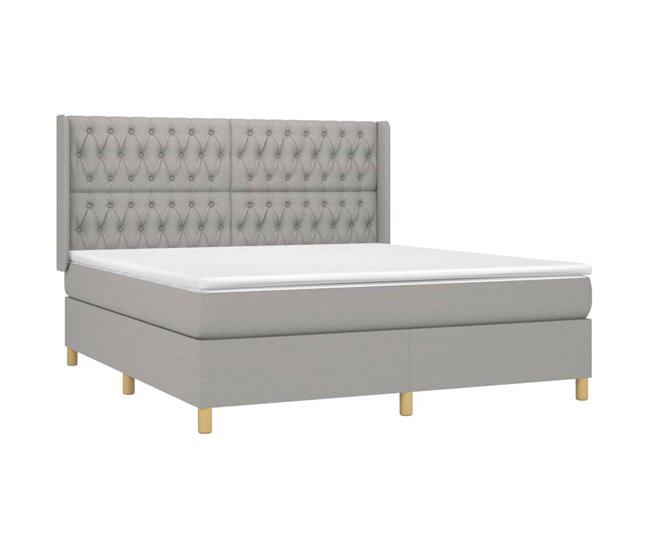 Conforama Cama Box Spring Con Colchón Tela Gris Claro 180x200 Cm Diseño De Botones