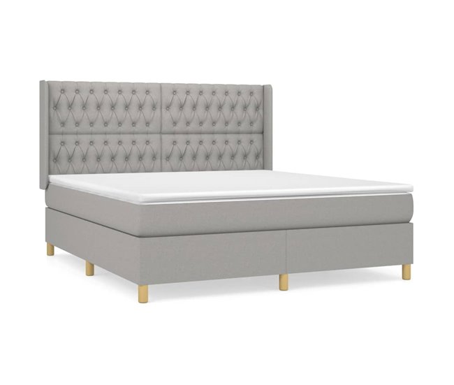Conforama Cama box spring con colchón tela gris claro 180x200 cm Diseño de botones