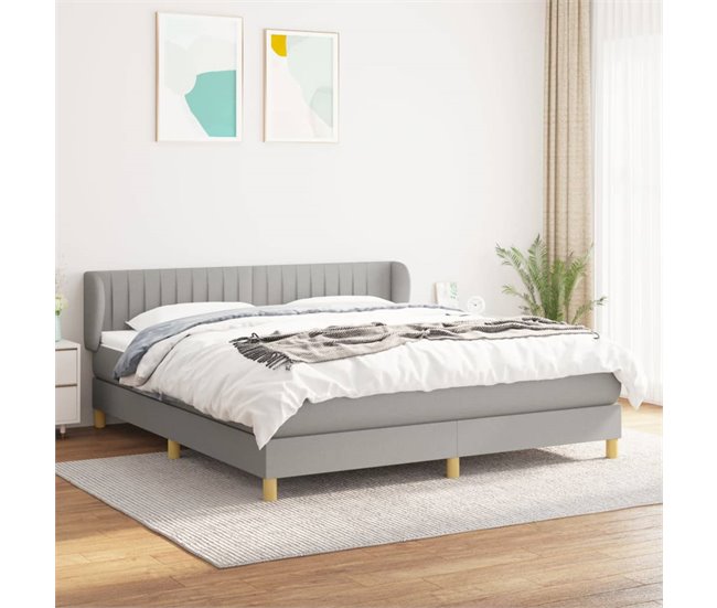 Conforama Cama Box Spring Con Colchón Tela Gris Claro 180x200 Cm Rayas Verticales