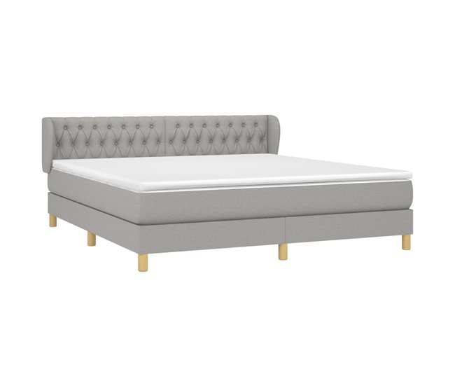 Conforama Cama Box Spring Con Colchón Tela Gris Claro 180x200 Cm Diseño De Botones