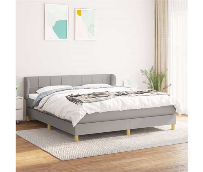Conforama Cama Box Spring Con Colchón Tela Gris Claro 180x200 Cm Bloques Con Cuadros