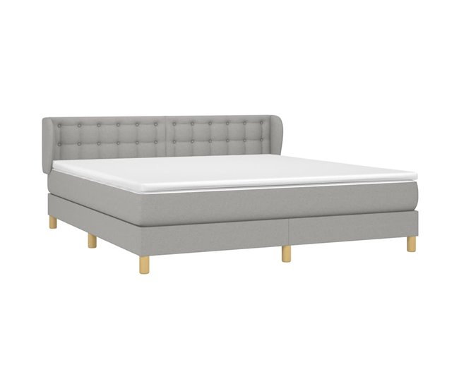 Conforama Cama Box Spring Con Colchón Tela Gris Claro 180x200 Cm Botones
