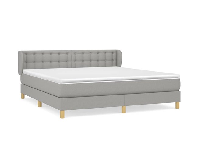 Conforama Cama box spring con colchón tela gris claro 180x200 cm Botones