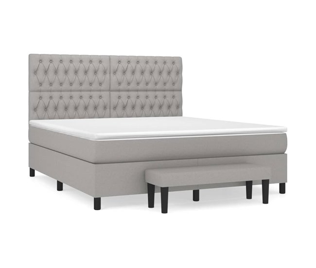 Conforama Cama box spring con colchón tela gris claro 180x200 cm Diseño de botones