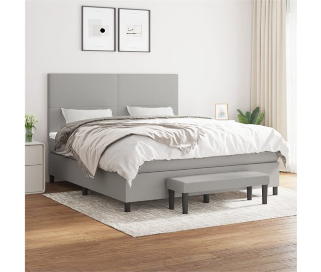Conforama Cama Box Spring Con Colchón Tela Gris Claro 180x200 Cm Diseño Plano