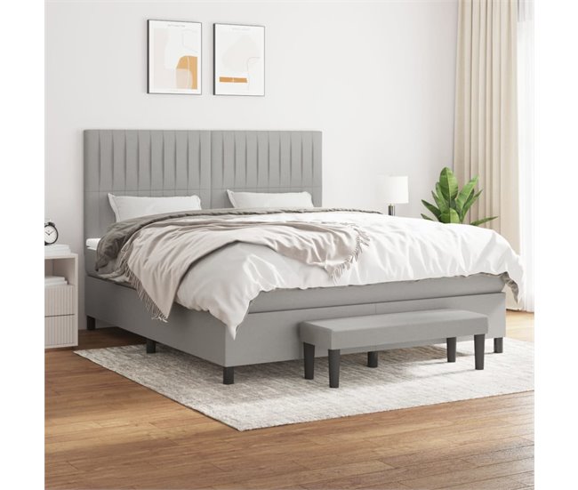 Conforama Cama Box Spring Con Colchón Tela Gris Claro 180x200 Cm Rayas Verticales
