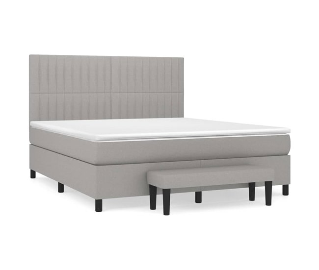 Conforama Cama box spring con colchón tela gris claro 180x200 cm Rayas verticales