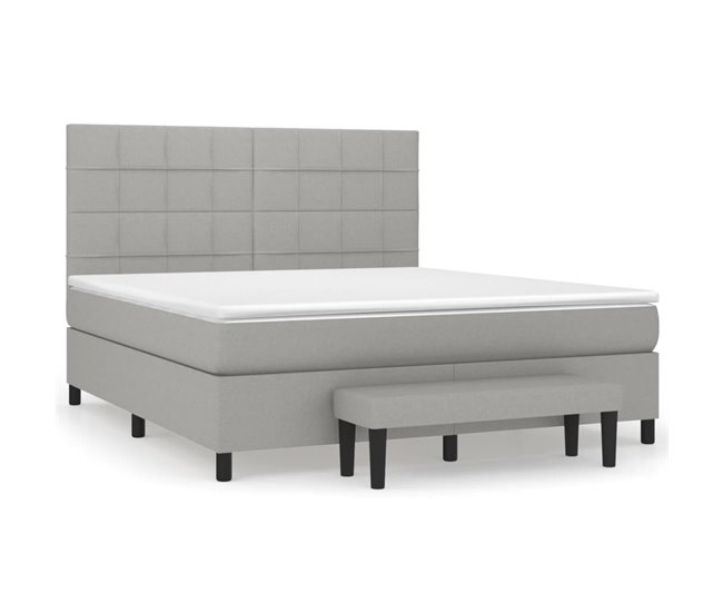 Conforama Cama box spring con colchón tela gris claro 180x200 cm Bloques con cuadros