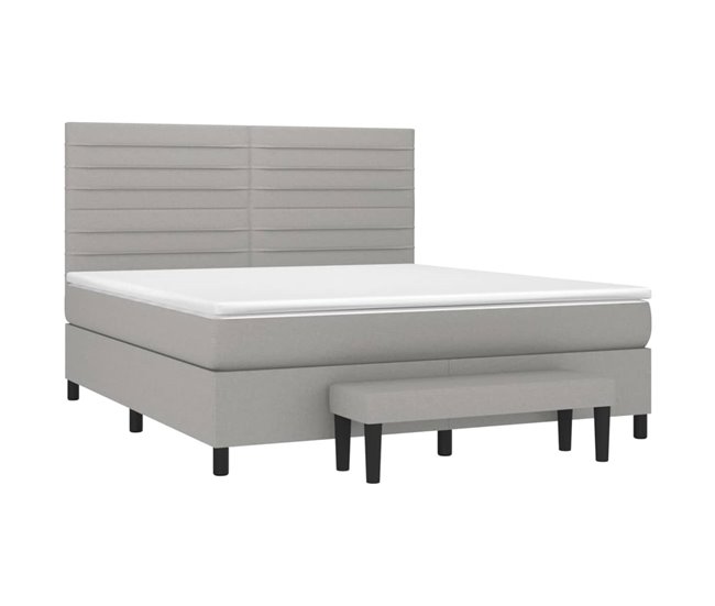Conforama Cama Box Spring Con Colchón Tela Gris Claro 180x200 Cm Rayas Horizontales
