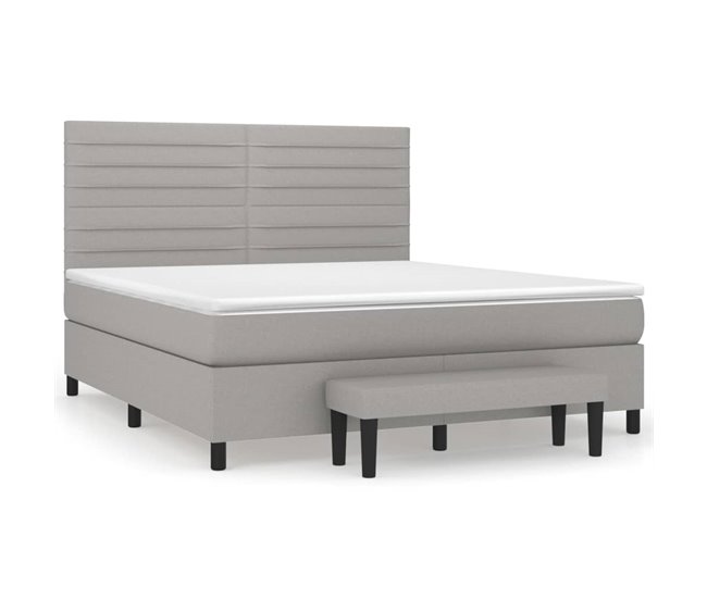 Conforama Cama box spring con colchón tela gris claro 180x200 cm Rayas horizontales