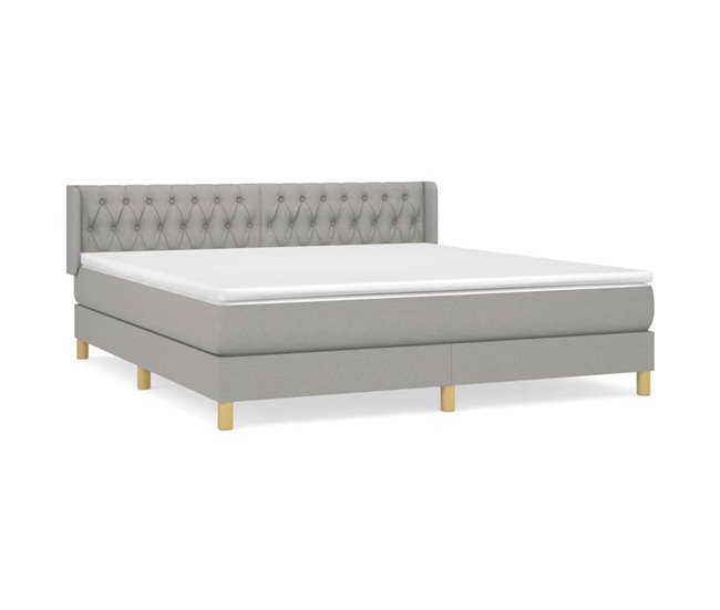 Conforama Cama box spring con colchón tela gris claro 180x200 cm Diseño de botones