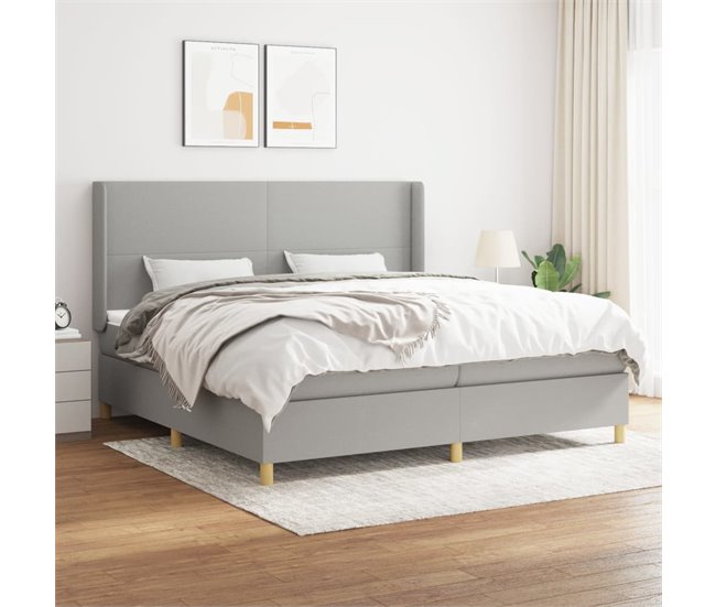 Conforama Cama Box Spring Con Colchón Tela Gris Claro 200x200 Cm Diseño Plano
