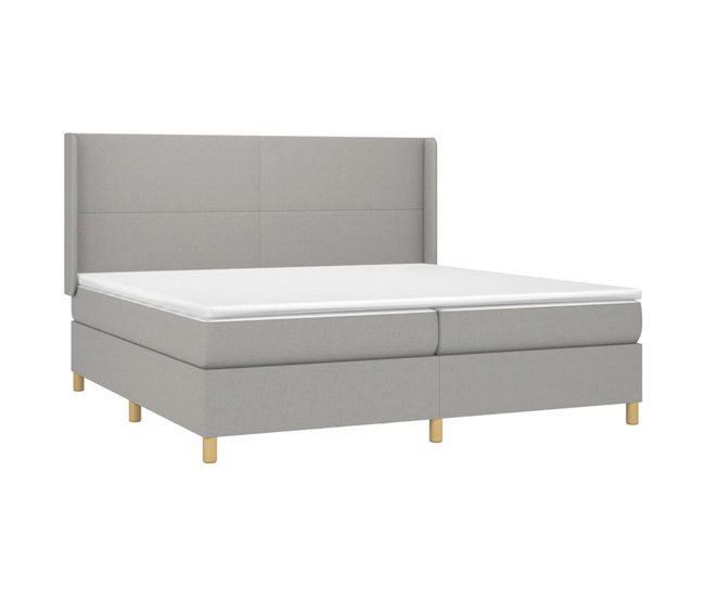 Conforama Cama Box Spring Con Colchón Tela Gris Claro 200x200 Cm Diseño Plano