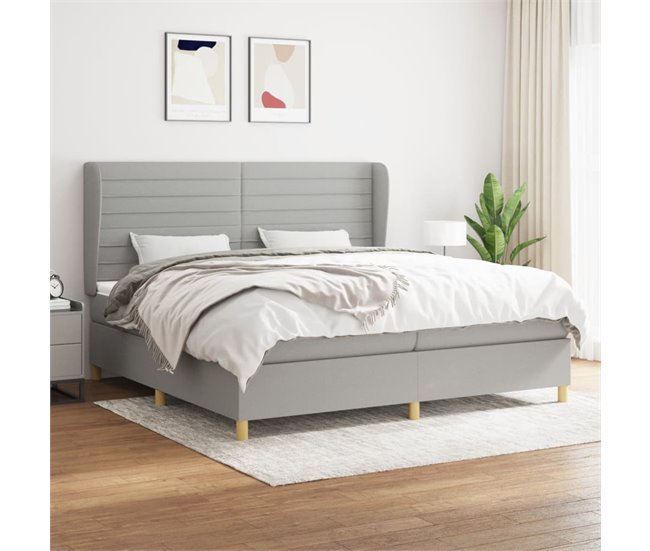Conforama Cama Box Spring Con Colchón Tela Gris Claro 200x200 Cm Rayas Horizontales