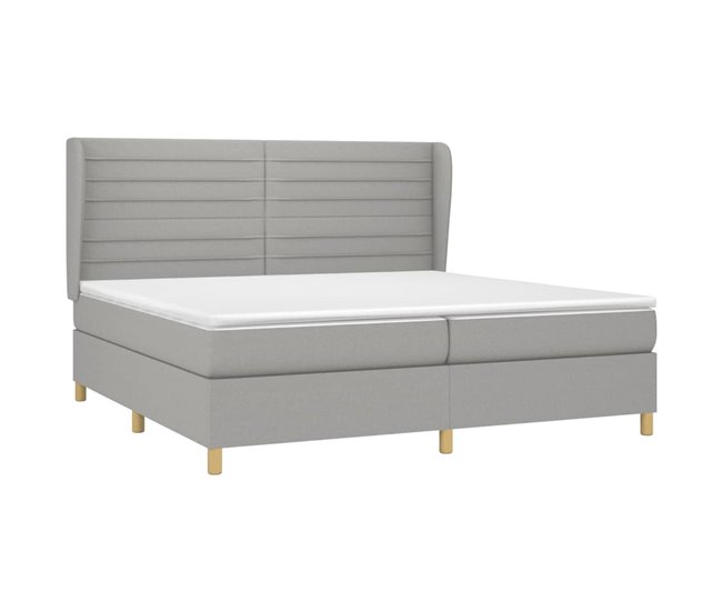 Conforama Cama Box Spring Con Colchón Tela Gris Claro 200x200 Cm Rayas Horizontales