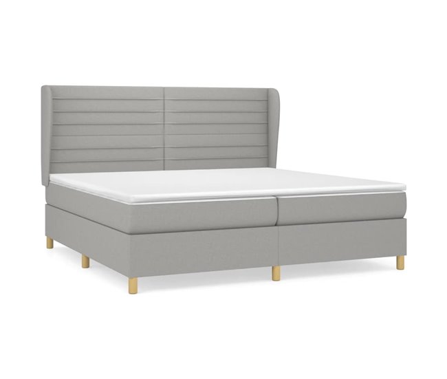 Conforama Cama box spring con colchón tela gris claro 200x200 cm Rayas horizontales