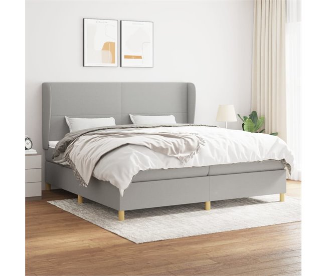 Conforama Cama Box Spring Con Colchón Tela Gris Claro 200x200 Cm Diseño Plano